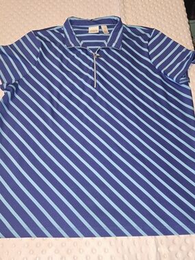 Zenergy Golf by Chico's Blue Stripes 1/4 Zip Short Sleeve Top Size 3